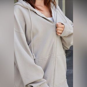 Brandy Melville Christy zip-up hoodie light tan/brown